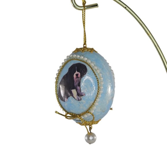 Vintage Handmade Boxer Puppy Dog Real Egg Christmas Ornament Blue - Picture 4 of 9